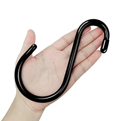 Image of DINGEE 12 Pack S Hooks Heavy Duty Vinyl Coated Large 6 inch Non Slip 7mm Thickness for Hanging Plants,Sturdy Metal Black Closet,Bird Feeders,Kitchen,Tools,Bikes
