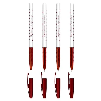 Image of Ballpoint Pens, Smudge Free Extra Fine Point 0.5 mm, Ideal for School, Office, Everyday Use (Red, 4 Pens)