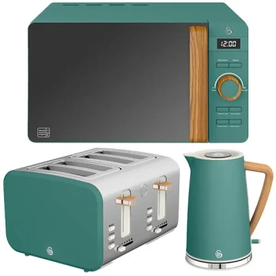 Image of Swan Nordic Pine Green 1.7L Kettle, 4 Slice Toaster &amp; 20L Digital Microwave Set