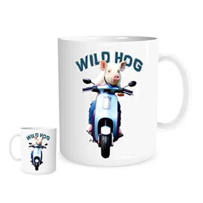 Image of 11OZ Wild Hog Pig on Scooter Mug for Tea or Coffee Piggy