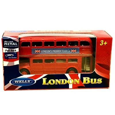 Image of London Double Decker Red Bus Mini Model with Pull Back &amp; Go Action Made of Die Cast Metal and Plastic Parts