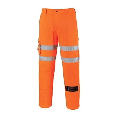 Image of Portwest RT46 Reflective Comfortable Hi Vis Rail Work Trouser Orange Tall, X Large