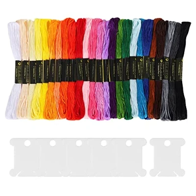 Image of Embroidery Threads 25 Skeins Per Pack, AUERVO Floss, Cross Stitch Threads, Friendship Bracelet Thread，Crafts Floss Rainbow Color with 6 Bobbins…