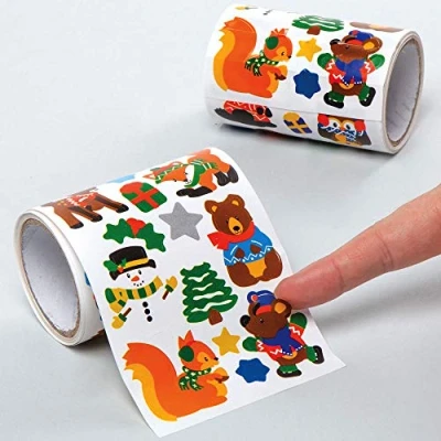 Image of Baker Ross AX461 Winter Woodland Sticker Rolls Pack of 680, Kids Stickers, Ideal for Children&#039;s Arts and Crafts Projects, Great Card Making Scrapbooking