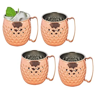 Image of Kosma Set of 4 Stainless Steel Moscow Mule Mugs (Hammered and Copper Finish) Keep Drinks Colder Longer Ideal for Mulled Wine, Cocktails, Beer, Cold More Beer Mug 575ml