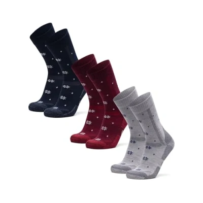 Image of DANISH ENDURANCE Walking Thermal Socks, Merino Wool Hiking Blister Warm Winter Socks for Men &amp; Women, Unisex, 3 Pack Multicolour (1xCozy Navy, 1xCozy Red, Light Grey) 6 8
