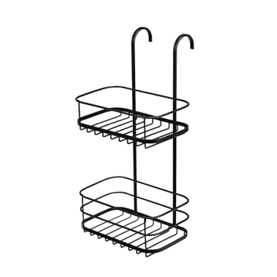 Image of Croydex Black Shower Organiser with 2 Shelves, Hook Over Caddy Bathroom Storage Holder