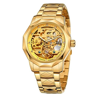 Image of BOLYTE Tourbillon Design Men&#039;s Analog Automatic Stainless Steel Wrist Watch Mechanical Skeleton Male Clock (8240 gold)