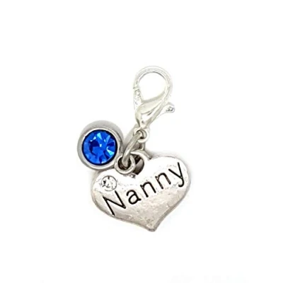 Image of JewelleryJoy Nanny Blue Rhinestone Heart Lobster Clip On Clasp Charm for Silver European Chain Link Bracelet in Organza Gift Bag