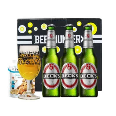 Image of Beer Hunter Becks German Premium Lager 275ml Bottles Gift 3 Pack with Branded Glass