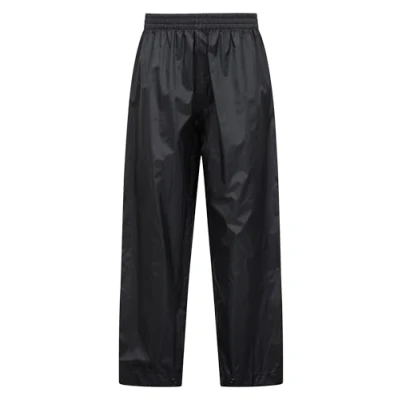Image of Mountain Warehouse Pakka Kids Waterproof Over Trousers Taped Seams Rain Pants, Lightweight, Rip Stop Overpants, Packaway Bag for Autumn Winter, Walking, Travelling Black Size 7 8 Years
