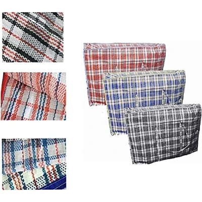 Image of Kav Pack Of 3 Extra Large Plastic Laundry Bag Storage/Carrier Bags, Reusable And Foldable Shopping With Ziplock Handles For Clothes Storage, Kitchen Storage (100x60x28 cm)