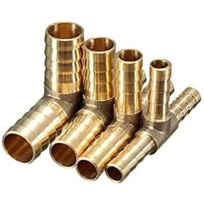 Image of Brass T Piece Barbed 3 Way 6mm 8mm 10mm 12mm Fuel Hose Joiner Adapter Fitting (Brass, 6MM)