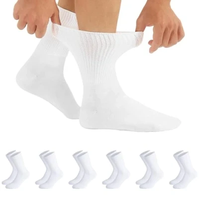 Image of CALZITALY, PACK 3/6 Pairs Diabetic Socks, Unisex Socks for Swollen Legs, Loose Fit Black, White, Natural Made in Italy (6 8,5 11)