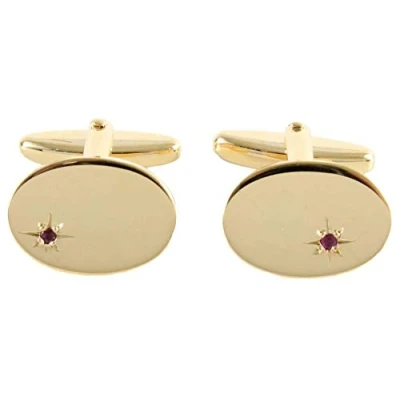 Image of David Van Hagen Mens Oval Ruby Cufflinks Gold
