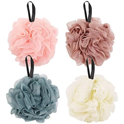 Image of JASLY Bath Shower Loofah Sponge Pouf Body Scrubber Exfoliator (Set of 4) (multicolor)