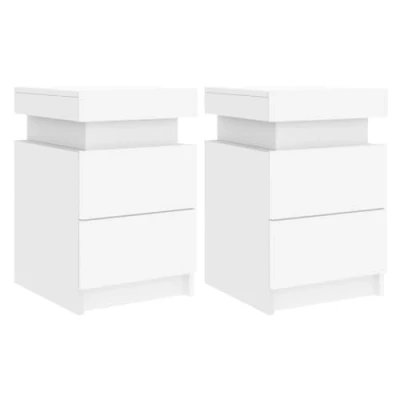 Image of vidaXL 2 pcs Bedside Cabinets with Adjustable LED Lights in White Engineered Wood Modern Design for Bedroom Decor Ample Storage