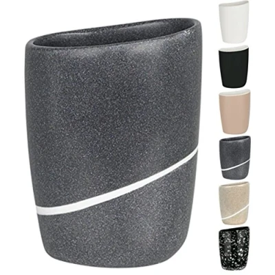 Image of Spirella Etna Stone Toothbrush Holder Polyresin Black White Effect Height 13 cm x Width 10.5