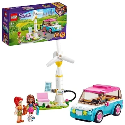 Image of LEGO 41443 Friends Olivia&#039;s Electric Car Toy Vehicle for Girls, Boys and Kids 6 Plus Years Old, with Mia Mini Doll &amp; Puppy Figure Eco Education Playset