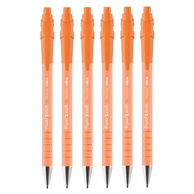 Image of Paper Mate Flexgrip Ultra Retractable Ballpoint Pens Medium Point 1.0mm Blue Ink Bright Orange Retro Barrels Pack of 6