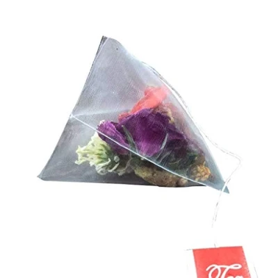 Image of 100PCS Pyramid Tea Bag Filter Nylon Single String Label Transparent Empty Bags Unbleached Organic