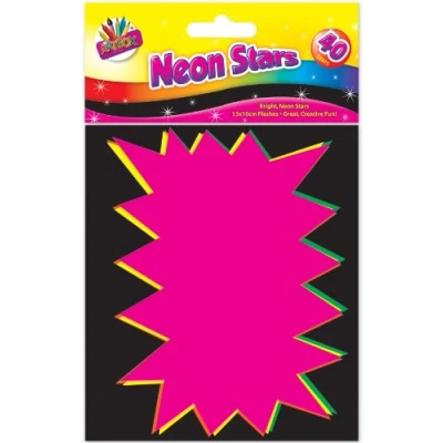 Image of 40 x neon flourescent stars 15cm x10cm assorted flashs cards great for creative fun