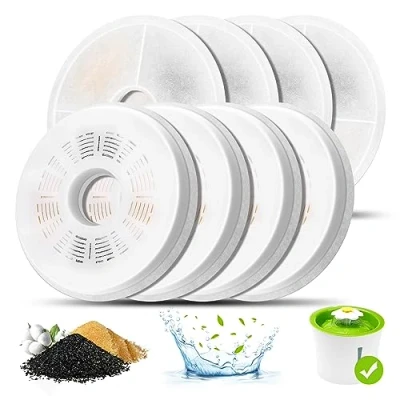 Image of Cat Water Fountain Filters, 8 Pack Triple Action Replacement Drinking Activated Carbon Filter Compatible with 3L Flower Pet Dispenser