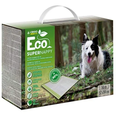 Image of Croci super Nappy eco Hygienic mats for dogs, sustainable, 84x57 cm 14 pcs, absorbent pads dogs and pets, dog cat pee, Anti trapping, odour
