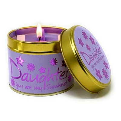 Image of Lily Flame Daughter Scented Candle Tin Delicate Floral Scent and Sparkly Lilac to Bring a Smile! Cruelty Free Vegan Friendly