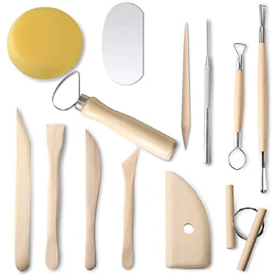 Image of nuts OT Clay Tools 13 Pcs Pottery Kit Wood and Metal Polymer Sculpting Modelling for Adults Beginners Ceramics Sculpture,Carving,Scraper