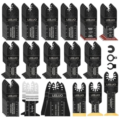 Image of LEILUO 55 Piece Multitool Blades Kit Titanium and Japanese Tooth for Wood/Nails/Drywall Universal Multi Tool Accessories Storage Bag Included Fit DeWalt Makita Ryobi More