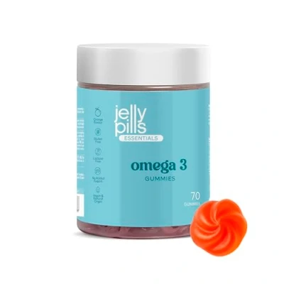 Image of Jelly Pills® Concentrated Omega 3 Gummies (DHA + BCAA) and B Group Vitamins 70 Orange Flavoured Vegan No Added sugars for Children &amp; Adults