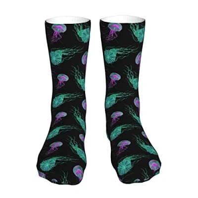 Image of AOOEDM Jellyfish Glow in Dark Socks for Men Women Casual Short 40 Cm Sport Comfort Tube Stockings