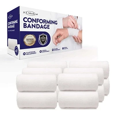 Image of JFA Medical Conforming Bandage, Gauze Bandage Roll 7.5cm x 4m Pack of 12