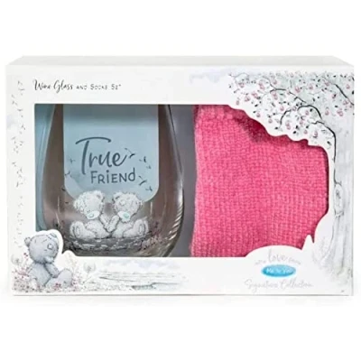 Image of Me To You Tatty Teddy &#039;True Friend&#039; Glass and Socks Gift Set Official Collection,Blue,grey,pink,2 Piece