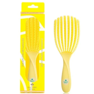 Image of Nature Spell FlexiFlow Detangling Hair Brush Detangles All Types for Wet &amp; Dry Flexible Strands Pain Free Brushing Cleaning Eliminates Knots Reduces Breakage (Yellow)