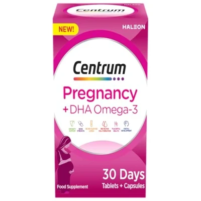 Image of Centrum Pregnancy Vitamins for Women, with DHA, Omega 3 and Folic Acid, 60 Count, 30 Day Supply