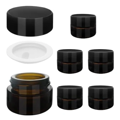 Image of SyiXute 6 Pack 5ml Brown Glass Cosmetic Tinted Jars,Empty Amber Jars,Refillable Face Cream Jar with Screw on Lids and White Liners for Creams,Lotions Essential Oils