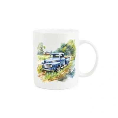 Image of Purely Home Vintage Car Mug Painted Watercolour Blue Classic Car/Pickup Countryside Gift Present Tea Coffee White Bone China