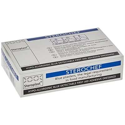 Image of Sterochef BDP03 Blue Detectable Finger Extension Plasters, 2 x 15 cm, Pack of 50