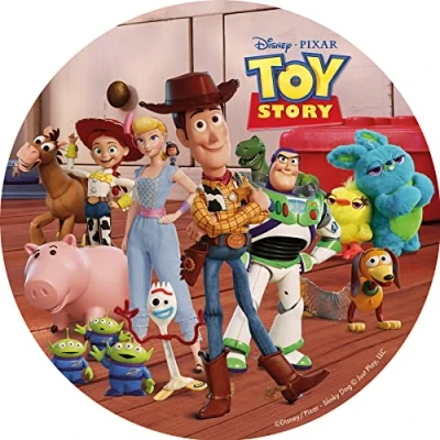 Image of Dekora Toy Story Edible Wafer Birthday Cake Decoration Children&#039;s Characters: Sheriff Woody, Buzz Lightyear Round 20CM