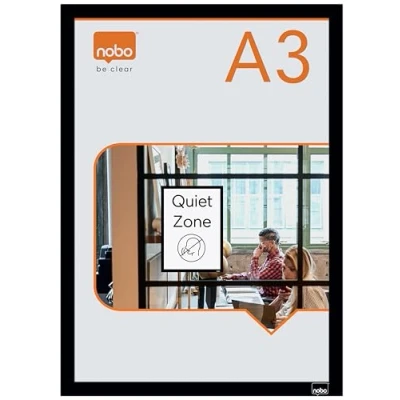 Image of Nobo Self adhesive Magnetic Poster Frame A3, Display Frame, Pack of 2, A3 Frames for Posters, Signs and Information, Black, 1915700