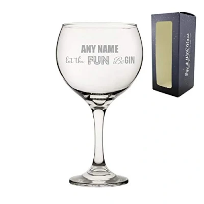 Image of Personalised Engraved Novelty Gin Balloon Glass with let The Fun Begin, Gift Boxed