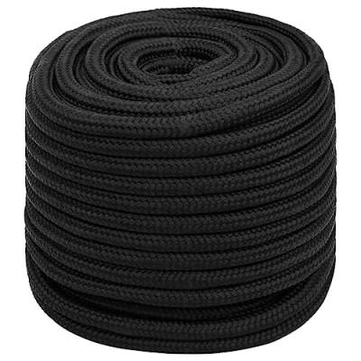 Image of vidaXL Boat Rope Hardware Accessory Cable Anchor Line Braided Cord Coil Ship Yacht Marine Full Black 18 mm 50 m Polypropylene