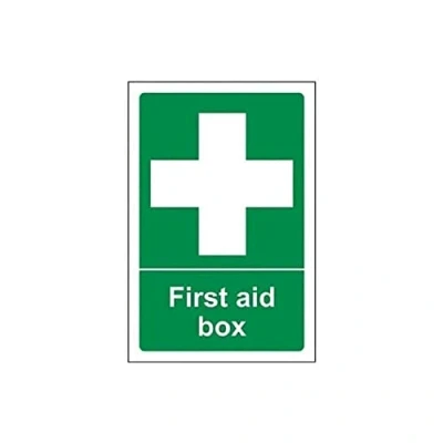 Image of V Safety 31004AG S First Aid Box Sign Portrait 100mm x 150mm Self Adhesive Vinyl, Green