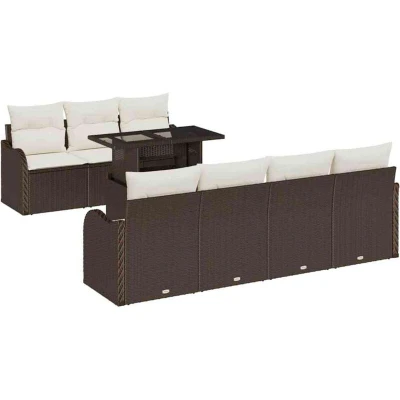 Image of vidaXL 8 Piece Garden Sofa Set with Cushions Brown Poly Rattan
