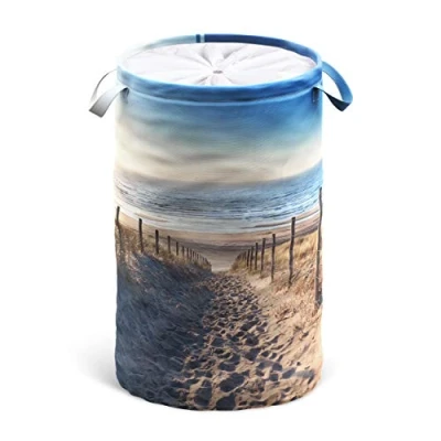 Image of Sanilo Laundry Basket with Lid, Round Storage Container 60 Litres, Foldable Bin Handles (Dune)