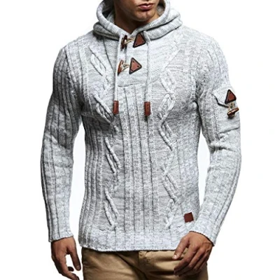 Image of Leif Nelson Men&#039;s Pullover Knit Sweater Hooded Hoodie LN 5400 Crude Grey Medium