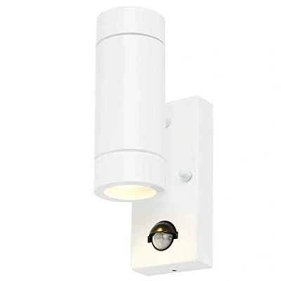 Image of Modern Gloss White External Up/Down Outdoor Security PIR Motion Detector Wall Light IP44 Rated