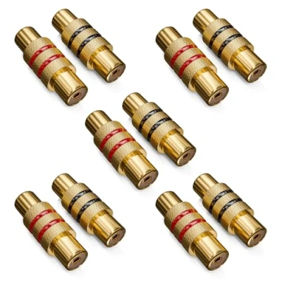 Image of deleyCON 10Pcs RCA Coupling as SET 5x Black Red Audio Video Adapter Bus to 2x Connector